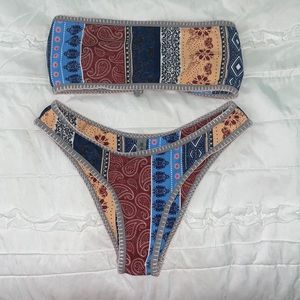 Patchwork bandeau bikini set